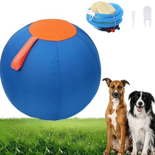 DZ'HUE Balle GéAnte pour Chien, Ballon pour Chien Increvable, Grosse Balle pour Chien, Energiegeladene Rassen, Die Mehr ALS Nur Einen Spaziergang Brauchen (Blau-Orange,L-65 cm)