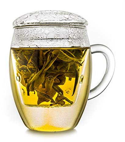 Creano Vaso de té todo en uno, taza de té grande con colador y tapa de cristal, 400 ml una tetera ideal Transparente 1 pieza (paquete de 1)