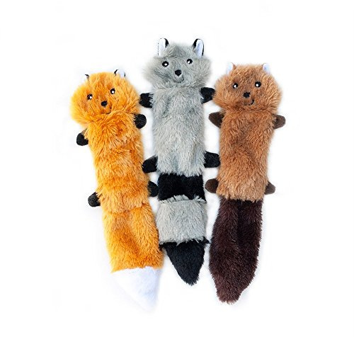 ZippyPaws Skinny Peltz - No Stuffing Dog Toy Pack to Keep Them Busy, for Small and Medium Dogs, Squeaky Pet Toys, Unstuffed Chew Toys, Soft Plush Variety Pack, Fox, Raccoon, and Squirrel - 11