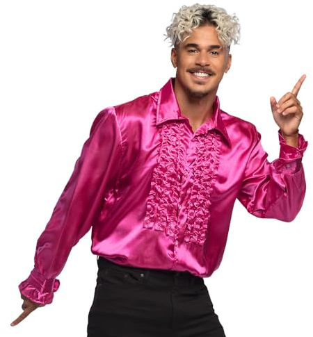 Boland - Chemise Disco à Volants, Rose, pour Homme, Costume, Chemise de fête, années 70, fête à thème, Carnaval, Carnaval