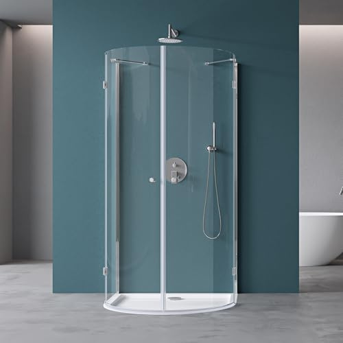 Mai & Mai Duschkabine U Form Dusche halbkreis 90x90x190cm in Klarglas | 6mm ESG-Sicherheitsglas mit Easy-Clean Nano-Beschichtung, mit 2 Stabilisationsstangen, inkl. Duschtasse Ravenna03K