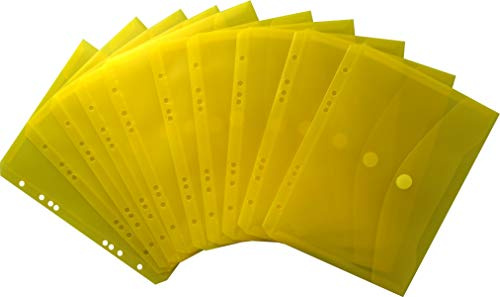 Dokumententaschen A5 quer PP gelb Klett & EURO‑Lochung transparent 10Stk | Reißfeste 180 my PP‑Folie, sicherer Klettverschluss und 11‑facher Lochrand – ideal zum Sortieren und geschützten Aufbewahren