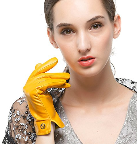 Nappaglo Damen Italienisches Lammfell Leder Handschuhe Touchscreen Winter Warm Langes Fleecefutter Handschuhe