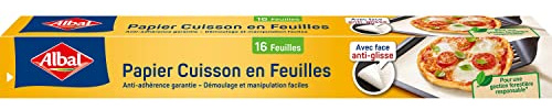 Albal - Papier Cuisson 16 Feuilles - Feuilles pré-découpées - Anti-glisse - Anti-adhérent