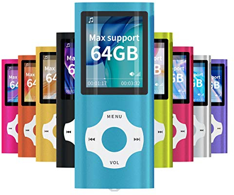 Mymahdi lettore portatile MP3 / MP4, blu con schermo LCD da 1,8 pollici e slot per schede memory card, supporto memory card TF da 128GB