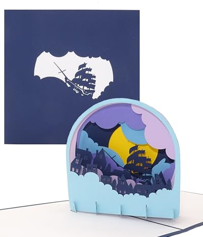 3D Karte „Segelschiff Jolly Roger – Pop-Up Geburtstagskarte mit maritim 3D Modell Schiff & Seefahrt – als Geschenk, Geschenkidee, Geschenkverpackung & Deko für Peter Pan Fans
