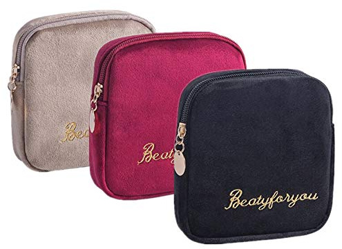 Flocking Fabric Sanitary Napkin Bag,Menstrual Cup Pouch, Nursing Pad Holder, Washable Organizer Storage, 3 Pcs (B) …