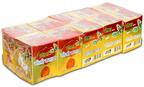 TOTA Moli Kalava - Hilo para Puja, rojo y amarillo, juego de 5 paquetes