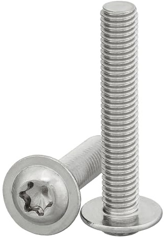 Linshuvudskruv med fläns + insexnyckel/Torx (ISR, TX) enligt ISO 7380-2 – 10 stycken platt huvudskruvar med fläns i rostfritt stål A2 V2A, komplett gänga, M8 x 40 mm