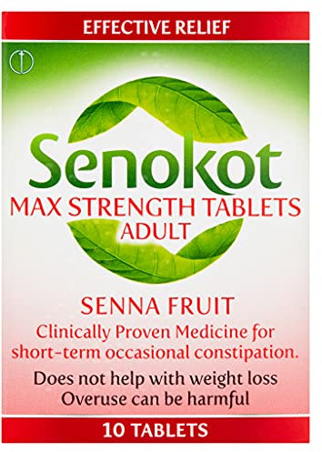 Senokot Strength Max Tablets Adults, Senna Fruit, 10 Count, Constipation Relief for Adults, Dual Action Laxative, Double Action Constipation Relief, Effective Overnight