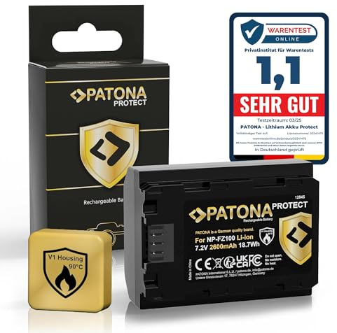 PATONA Protect NP-FZ100 Batteri 2600mAh för Sony NP FZ100, 2600mAh | Batteri för Alpha 6600 6700 A6600 A6700 A1 A9 II A7 III IV A7R 7C 7CR 7S 7R A7III FX3 FX30 A7C2 A7R3
