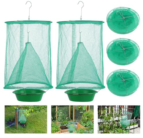 Lifreer 2 PCS Fly Trap Insect, Outdoor Garden Hanging Fly Catcher Cage Net Folding Reusable Flying Trap for Garden Farms Parks Restaurants (Green)
