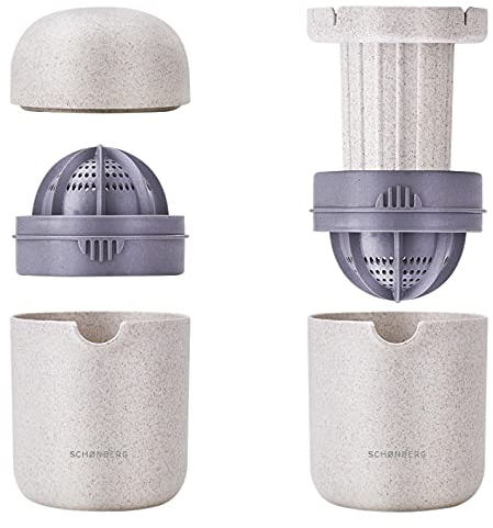 SCHØNBERG Manueller Entsafter aus Weizenstroh (Beige) Saftpresse Orange, Fruchtpresse manuell, Zitronenpresse mit Auffangbehälter, Handsaftpresse für Orange, Zitrone, Erdbeeren und Trauben
