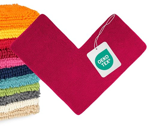 WohnDirect Eckbadematte 100x100 cm Beere – Für Eckduschen | Speziell für Eckduschen: umschließt den Duschbereich beidseitig