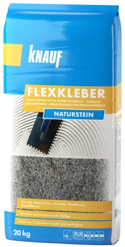 Knauf Flexkleber Naturstein 20-kg – Marmor-Klebstoff und Fliesen-Kleber zum Verlegen von Glas-Fliesen, Glas-Mosaik und Marmor, innen und außen