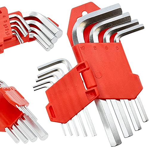 MAR-POL® 9 tlg Innensechskantschlüssel Satz 1,5-10 mm HEX Inbusschlüssel Sechskantschlüssel Set | Profi Innensechskant Satz aus Chrom-Vanadium-Stahl CrV | Klein/Kurz & Kompakt mit Rot Klapphalter