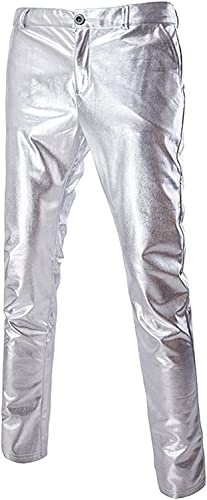PARKLEES Nightclub-Hose für Herren in Metallic-Gold mit geradem Bein, silber, 36