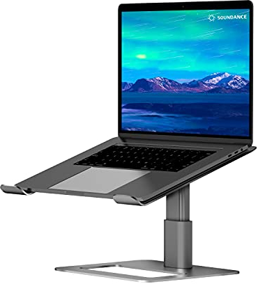 SOUNDANCE Adjustable Laptop Stand for Desk, Computer Stand, Ergonomic Laptop Riser Holder Compatible with 10 to 17.3 Inches Notebook PC Computer, Aluminum Grey