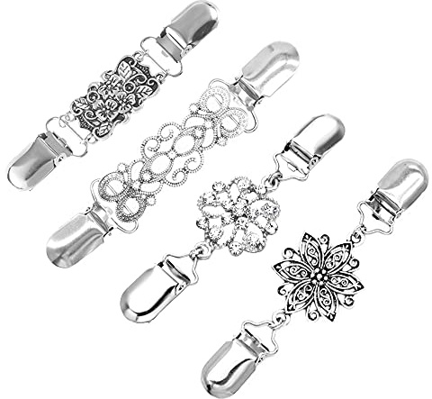 Trsnzul Cardigan Clip 4 Stück Schal Clip Jackenverschlüsse für Strickjacke Vintage Pullover Kette Kragenclip Schalclip Hemdclip Broschen Pullover Clips Strickjacke Clip Schal Kragen Metallclip