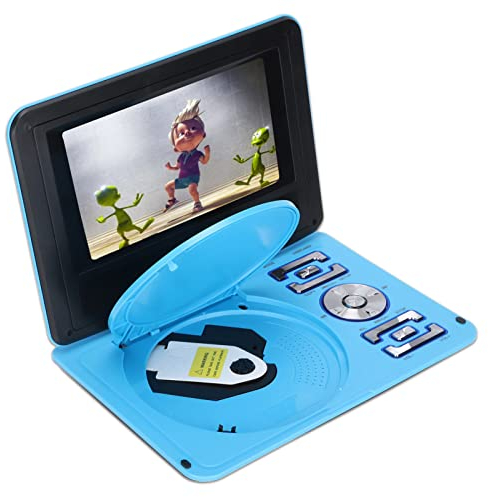 Tragbarer DVD-Player, 6,8-Zoll-HD-Bildschirm-DVD-Player, Unterstützung für 270-Grad-Schwenk-Mobile-DVD-Player, U-Disk/SD/MMC-Kassette, mit Fernbedienung, für Auto/Kinder/Zuhause(EU-blau)