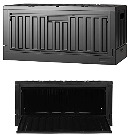 livinbox 45L Stackable Foldable bins for storage, Collapsible Storage Bins w/lids Side-Open Door, Home Office Bedroom Living Room Comic Books, Black, FB-6432S-BK