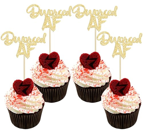 Gyufise 24 Pack Divorced AF Cupcake Toppers Gold Glitter Break Up Single Boy Bye Cupcake Picks Decorations for Divorce Break Up Party Decorations Thank You Next Party Supplies