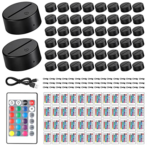 Tuanse 48 Pieces 3D Night LED Light Lamp Base, 16 Colors LED Display Base with Remote Control and USB Cable, Christmas Decorative Light Lamp Stand for Acrylic, Restaurant Room Shop, Black Color