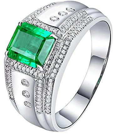 Daesar Trauringe Platin 950, Herren Ring Bandring 4-Steg-Krappenfassung mit 1.5ct Smaragd Eheringe Weißgold mit Moissanit Ringgröße 60 (19.1)