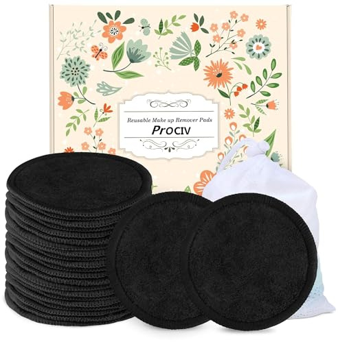 ProCIV Almohadillas desmaquillantes reutilizables, paquete de 25 unidades de bambú orgánico y algodón para todo tipo de piel y tóner, con bolsa de lavandería, almohadillas de algodón reutilizables