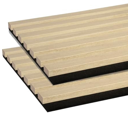FORESTEA Lot de 2 Panneaux tasseaux Bois MDF Acoustic décor chêne Clair sur Fond Feutrine Noir 2600 x 300 x 17 mm -1,56 M2 PEFC 70%