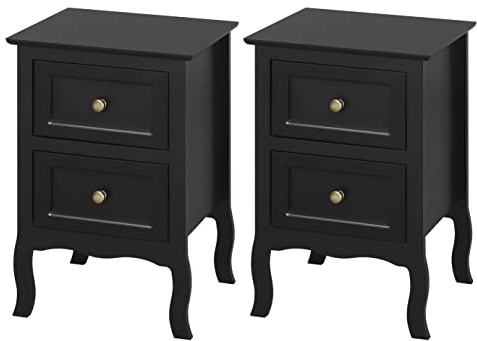 WOLTU 2er Set Nachttisch Sofatisch Nachtkommode Nachtschrank mit 2 Schubladen für Schlafzimmer Wohnzimmer, Stil barock, 40 x 60 x 30 cm MDF, Schwarz TS119sz-2