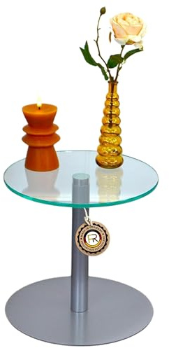 freeroom24 Designer Beistelltisch Glas Silber 30x30x30 cm - Wohnzimmertisch modern - stabiler Couchtisch - praktischer Coffee Table rund - kleiner Kaffeetisch - Glastisch - Sofatisch - Made in Germany