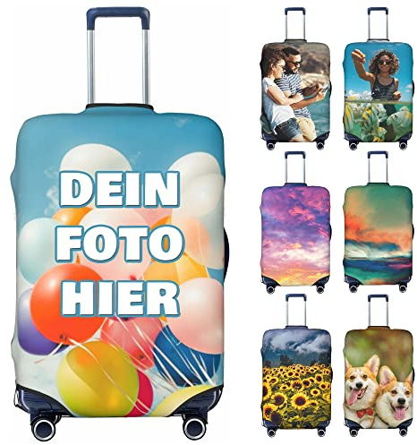 Personalisierte Kofferhülle mit Foto und Text, Elastischer Kofferschutz individuell Bedruckt, Waschbarer Kofferüberzug für Reisegepäck, Geschenk für Urlaub und Vielreisende