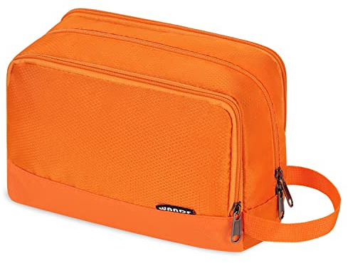 WANDF Toiletry Bag Water-Resistant Nylon Travel Wash Bag Lightweight Dopp Kit for Men and Women(A-Pure Orange)