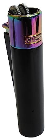 Clipper Metall Gas-Feuerzeug (Schwarz mit Rainbow Top) mit SOFORTGRAVUR +VORSCHAU: Gravur inklusive (Gasfeuerzeug, nachfüllbar)