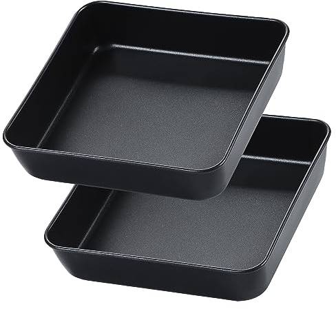 Herogo 8 Inch Baking Tin Set of 2, Non-Stick Square Deep Brownie Cake Tray for Baking, Roasting, Serving, Small Stainless Steel Oven Pan for Wedding, Birthday, Non Toxic & Healthy, 21 x 5cm (Black)