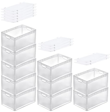 PROREGAL SuperSparSet 10x Transparenter Eurobehälter LightLine mit offenem Griff & Scharnierdeckel | HxBxT 32x40x60cm | 66 Liter | Eurobox Transportbox Transportbehälter Stapelbehälter