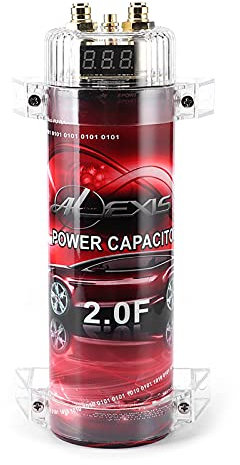 Car Audio Capacitor, 2.0 Power Capacitor 2000W with Red LED and Mounting Brackets for Subwoofer Amplifier Wide Application in Vehicles