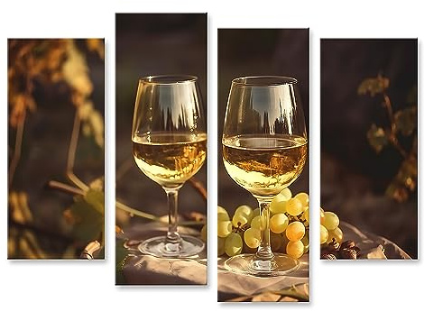 islandburner Tableau sur Toile Vin Blanc Verre à vin Verres à vin Raisins Gros Plan Cadre Affiche Poster Murale Tableaux