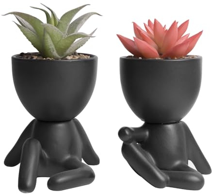 2 Stück Büro Schreibtisch Topfpflanzen Künstliche Pflanzen Indoor Blumentöpfe, Keramik Kleine Figuren Kreative Topfpflanzen, Niedliche Dekor Schreibtisch Dekoration Badezimmer Dekoration (Style1)