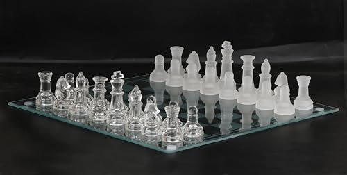 Artvarko 35 x 35 cm großes Schach-Set aus Glas, elegantes Design, langlebig, voll funktionsfähig, 32 mattierte und klare Teile, Heimdekoration, Geschenk.