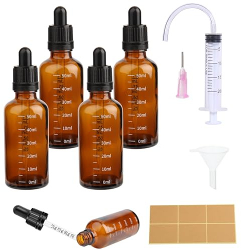 4 st glasdroppare 50 ml glas droppflaska brun pipett droppflaska graderad flaska med 10 hjälpmedel flaska parfymflaska eterisk olja aromaterapi laboratorium