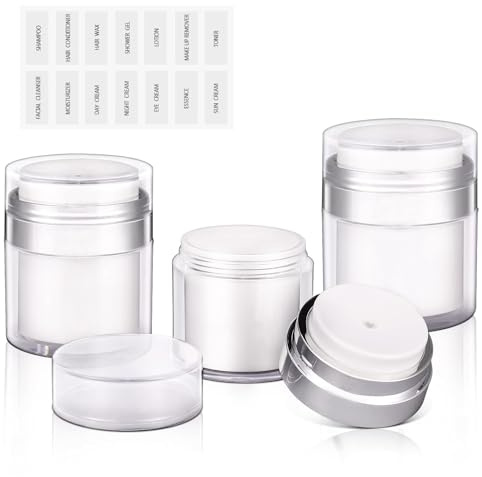 Luonaa Flacon Pompe Sans Air, 3PCS 50ml+30ml+15ml Distributeur à Pompe Airless, Contenant Cosmétique Portable, Flacon de Crème de Voyage Rechargeable Vide Pour Lotions, Crèmes