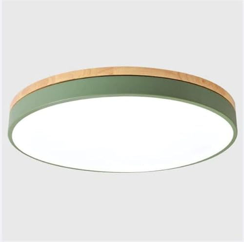 Deckenleuchte Grün Metall und Holz,LED Dimmbar mit Ferbedienung 36W Deckenlampe Modern Rund Design Deckenbeleuchtung Schlafzimmer Galerie Bad Gang Flur Toilette Balkon,φ50CM