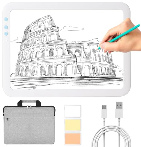 KOBAIBAN Wireless A3 LED Light Box with Carry Bag, High Capacity 3500mAh Lithium Battery Powered 3 Color Light Modes Super Bright Light Pad Light Board Light Table for Weeding Vinyl, Sketching,Drawing