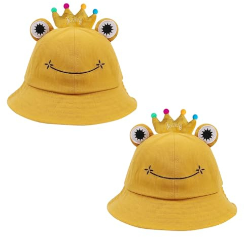 SIEBOLD 2 Stück Frosch mütze mit Krone,Frosch Fischerhut,Frosch Hut,Lustige Party Hut,Faltbarer Unisex Fischerhut für Erwachsene Karneval Partykostüm Partygeschenk