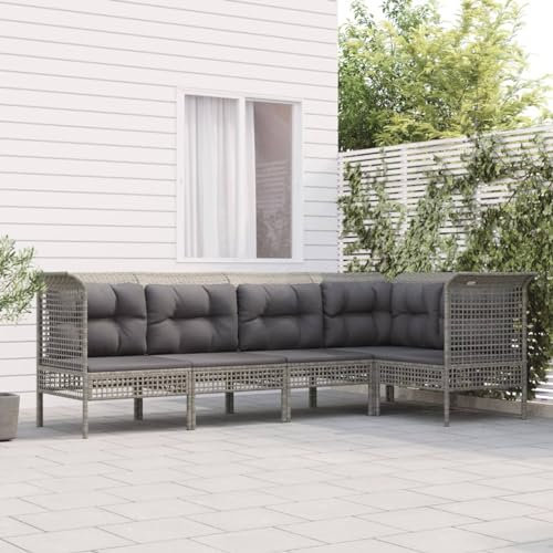 SECOLI Gartensofa wetterfest Metall Gartenlounge Outdoor Balkon Lounge Ecksofa Lounge Balkonmöbel Kleiner Balkon Balkonsofa loungesofa Outdoor Terassenmöbel außen mit Kissen Grau-5-tlg