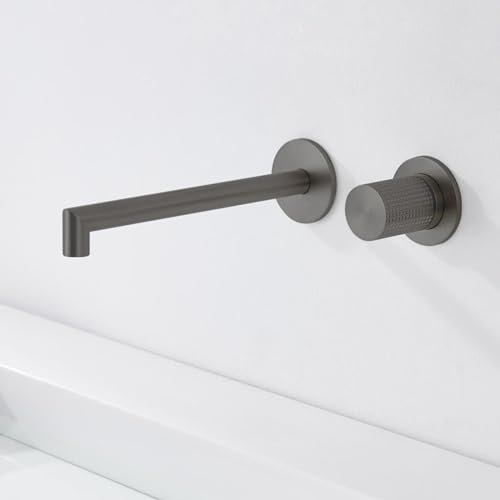 BiaoTeng Basin Sink Mixer Tap 2 Hole Wall Mounted Hot and Cold Brass G1/2 Connection Split Type Bathroom Sink Basin 2 Tap Holes Grey