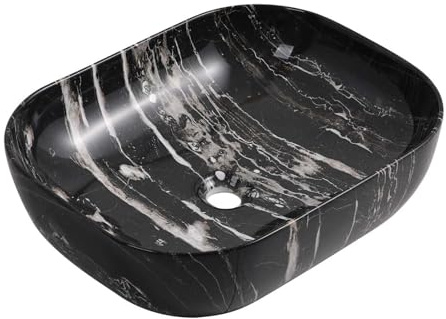 Art Countertop Bathroom Sink Basin Cloakroom Basin Hand Wash Sinks Bowl Black Marble Effect Artistic Counter Top Basins Rectangular Ceramic Vessel Sink No Overflow 500x395mm