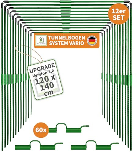 TTL GARDEN Vario 120 12x Tunnelbogen System - B 120 x H 140cm mit 60 Clips
